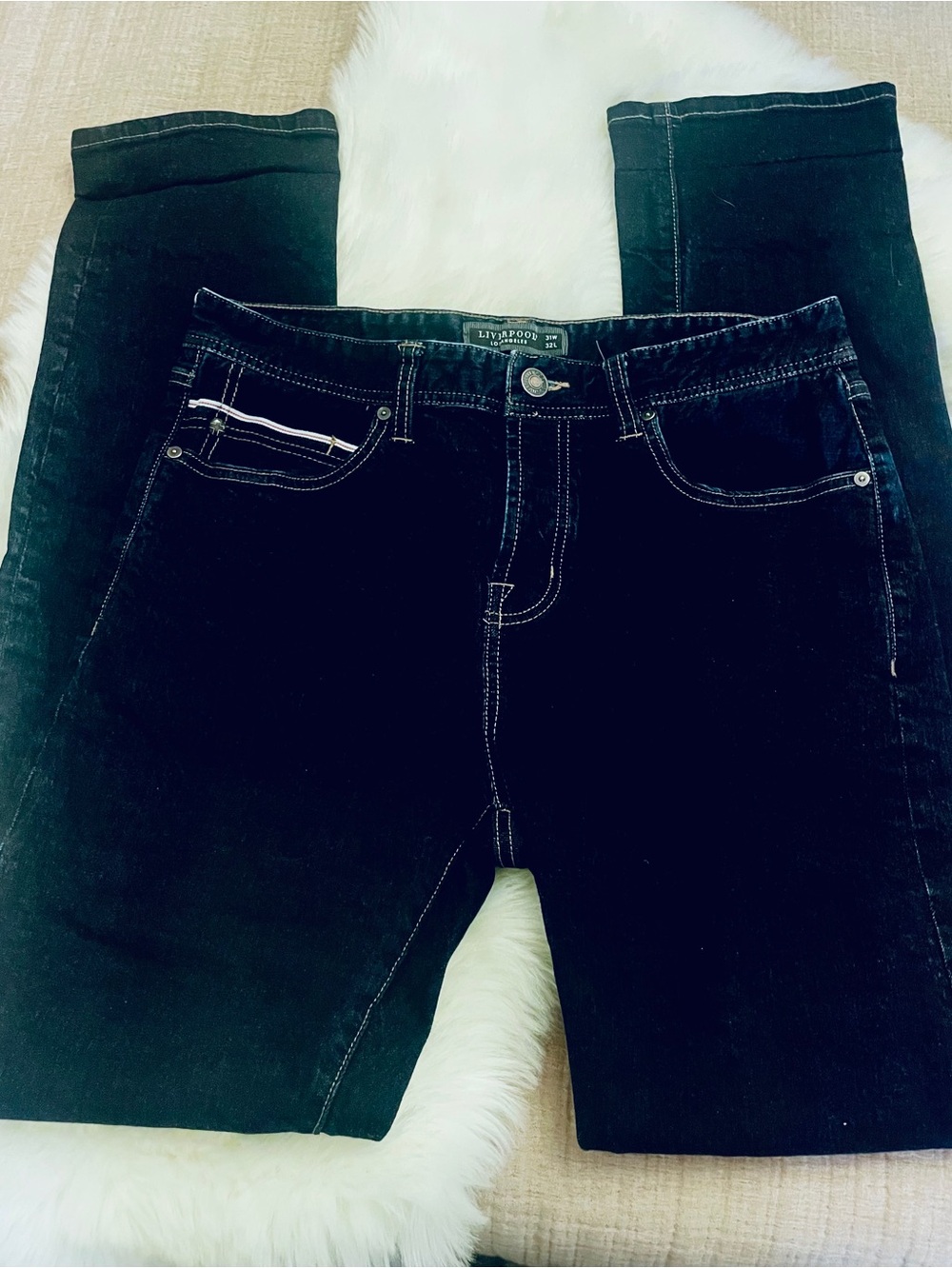 Liverpool Dark Wash Jeans 31x32 Women Mid Rise Straight Stretch Denim‎